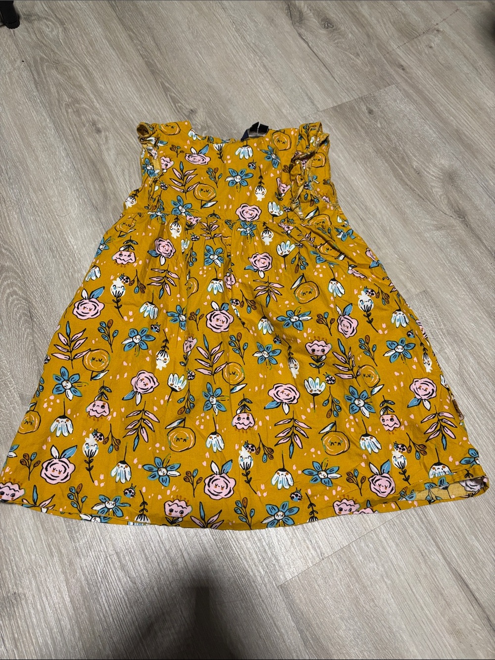 Souris‎ Mini Girls' Mustard Floral Ruffle Waist Casual Dress